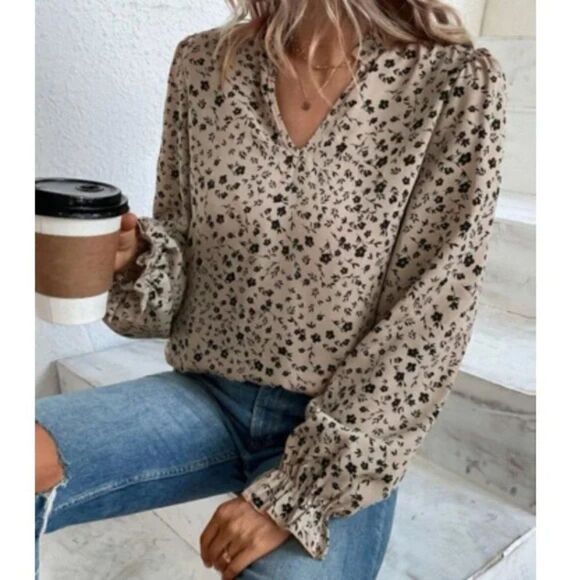 New Boho floral print flounce sleeve blouse - Picture 1 of 9